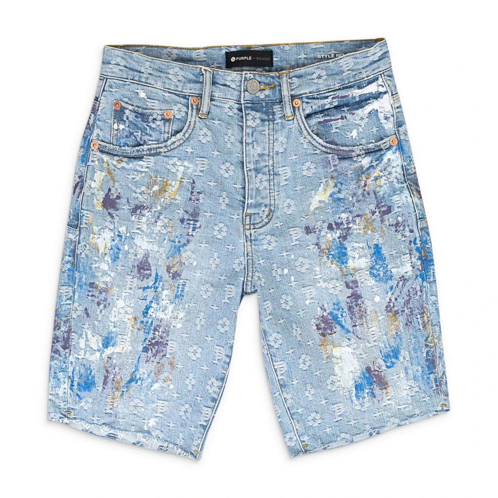Purple Brand PAINT OVER LIGHT BLEACH JACQUARD MONOGRAM  SHORTS 2