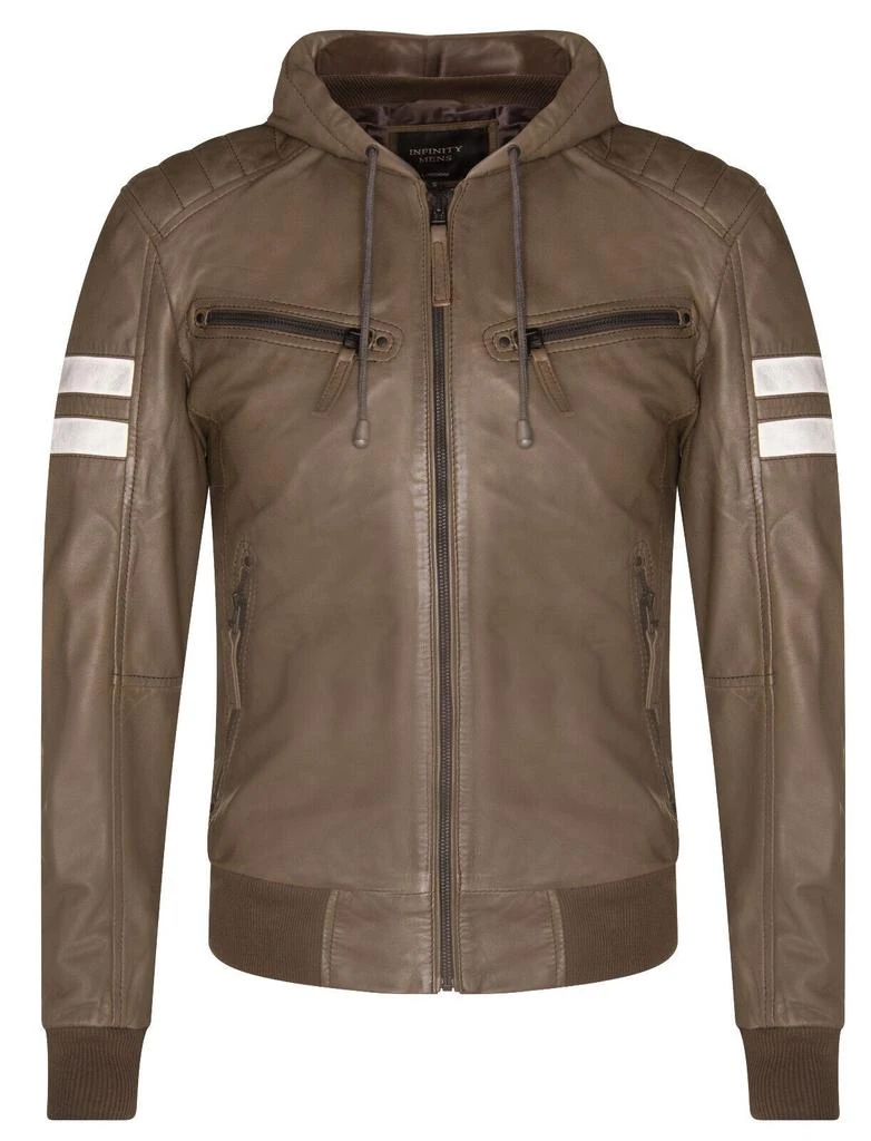 Infinity Leather Mens Leather Hooded Retro Bomber Jacket - Skopje