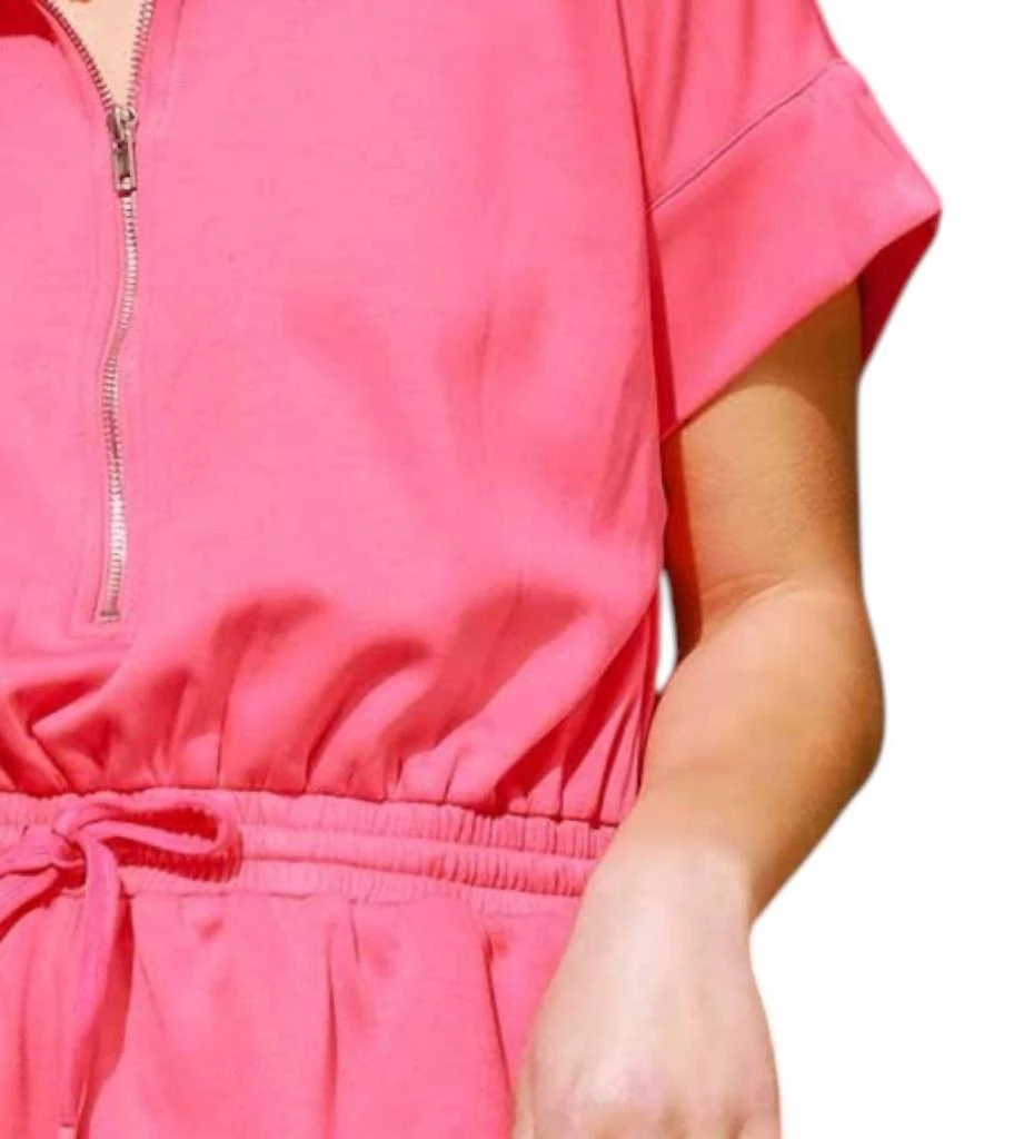 umgee Soft Half Zip Romper In Pink Butter 2