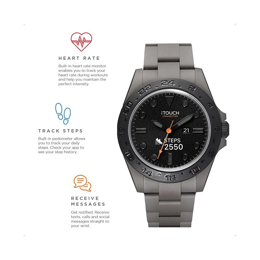 iTouch Connected Men's Hybrid Smartwatch Fitness Tracker: Gray Case with Gray Acrylic Strap 42mm 4