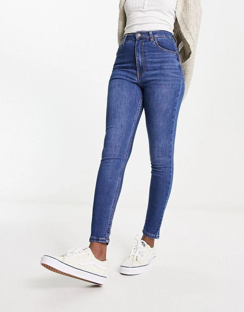 Bershka Bershka high waist ankle length skinny jean in mid blue 4