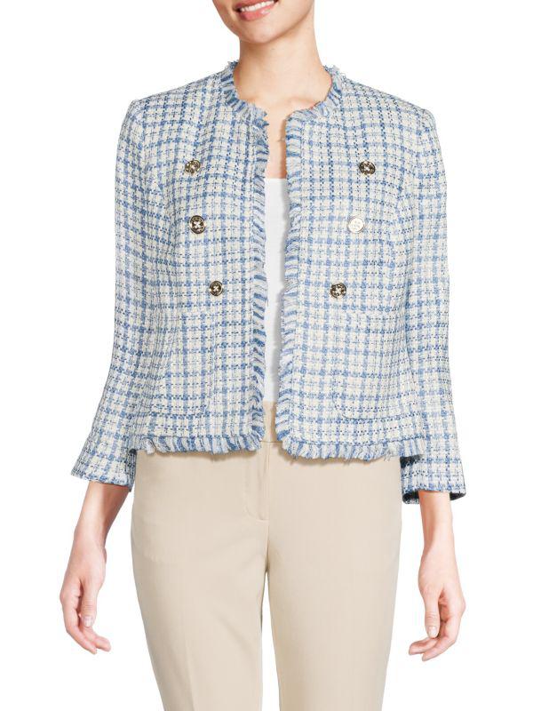 Tommy Hilfiger Women s Frayed Tweed Blazer Blue Size 10