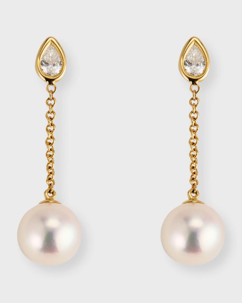 Mizuki 14k Gold Single-Pearl Drop Earrings with Diamonds