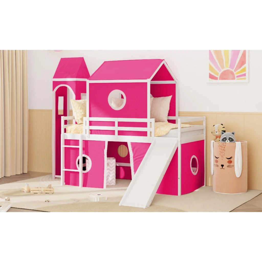 Streamdale Furniture Streamdale Twin Size Loft Bed with Slide Tent and Tower 5