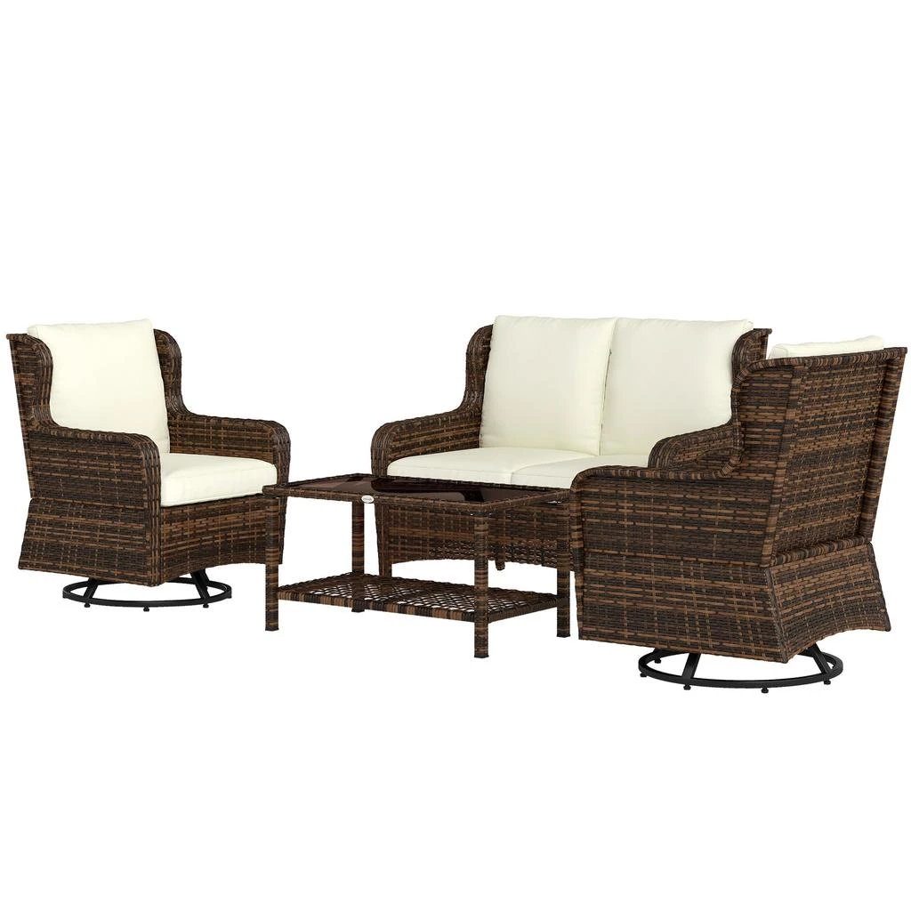 Hivvago Outdoor 4-Piece Rattan Patio Set with Loveseat and Swivel Chairs
