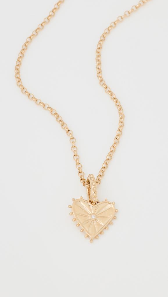 Marlo Laz Mini Dangling Heart Charm on Rolo Chain Necklace