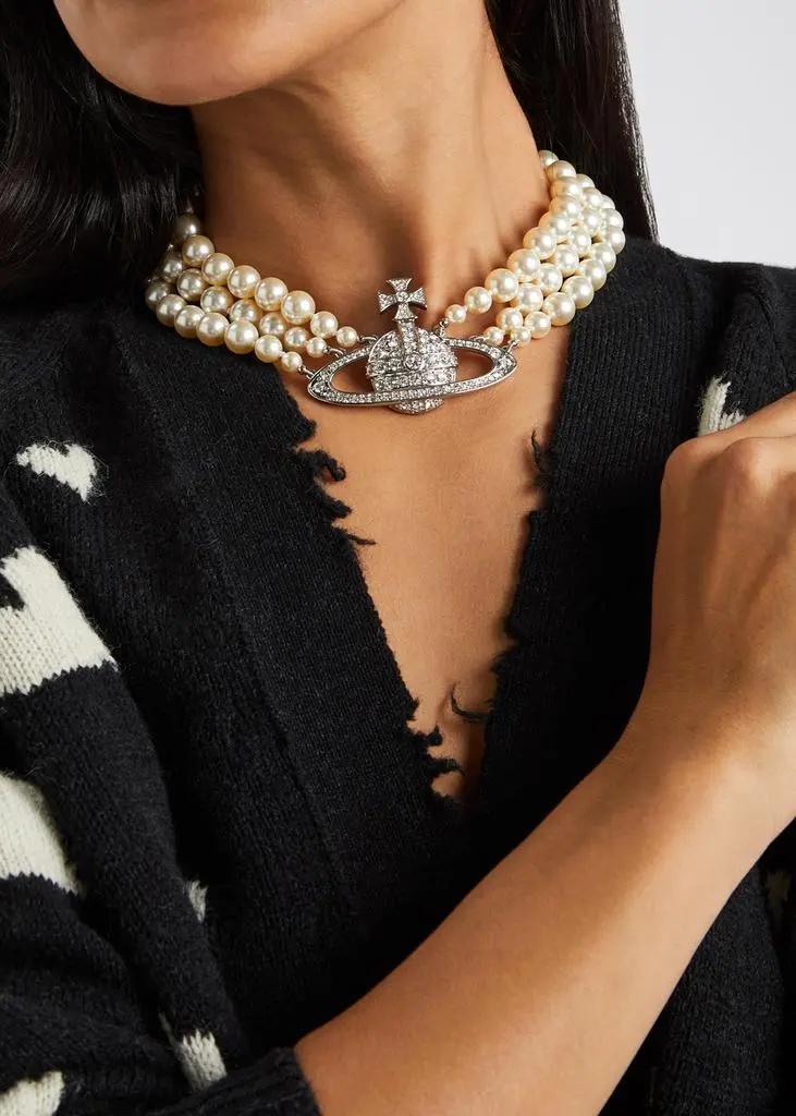 Vivienne Westwood Three Row Bas Relief faux pearl choker 2