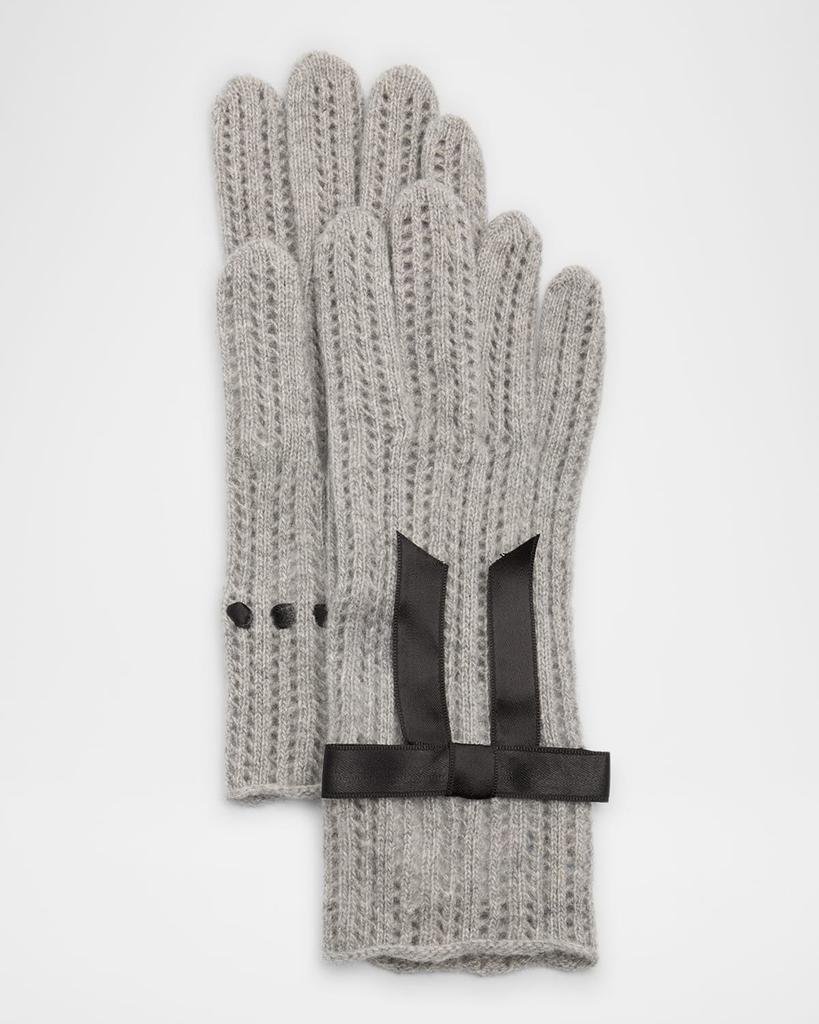 Portolano Pointelle Cashmere Blend Knit Gloves W/ Satin Bow