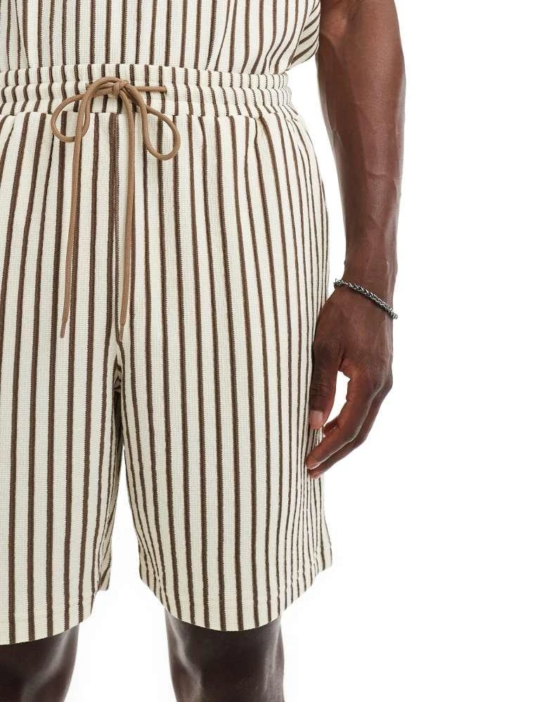 South Beach South Beach towelling stripe beach short co-ord in beige 2