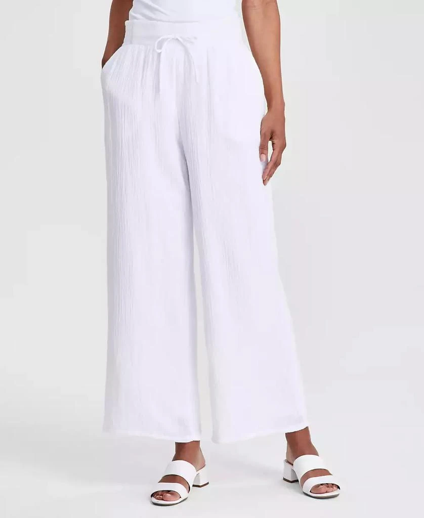 JM Collection Women's Wide Leg Cotton Gauze Pants, Created for Macy's 1
