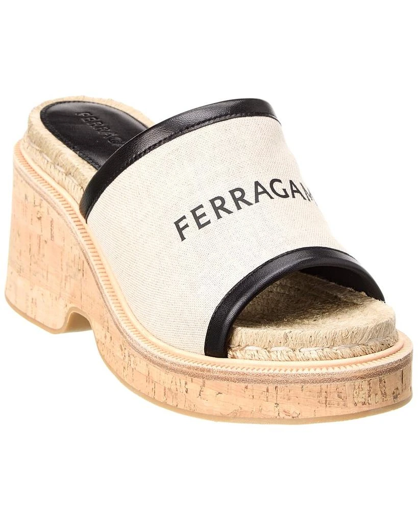 Salvatore Ferragamo Ferragamo Sole Canvas 
Leather Platform Sandal 1