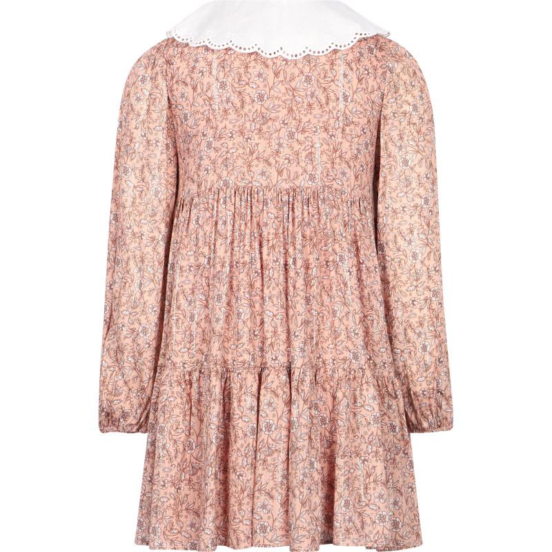 Abel & Lula Scalloped collar floral dress in blush pink