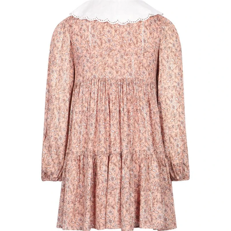 Abel & Lula Scalloped collar floral dress in blush pink 2