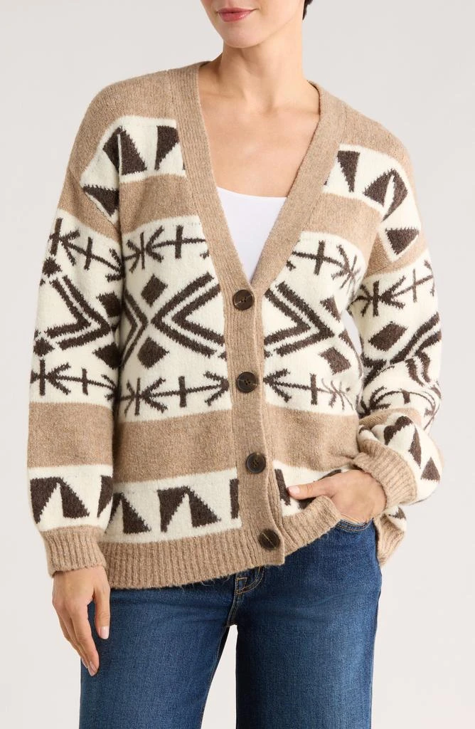 Bobeau Geometric Button Front Cardigan