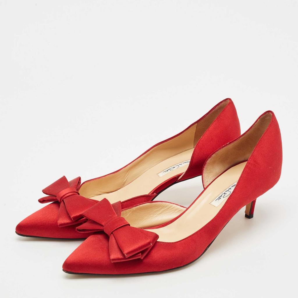 Oscar de la Renta Oscar de la Renta Red Satin Pointed Toe Bow D'orsay Pumps Size 41
