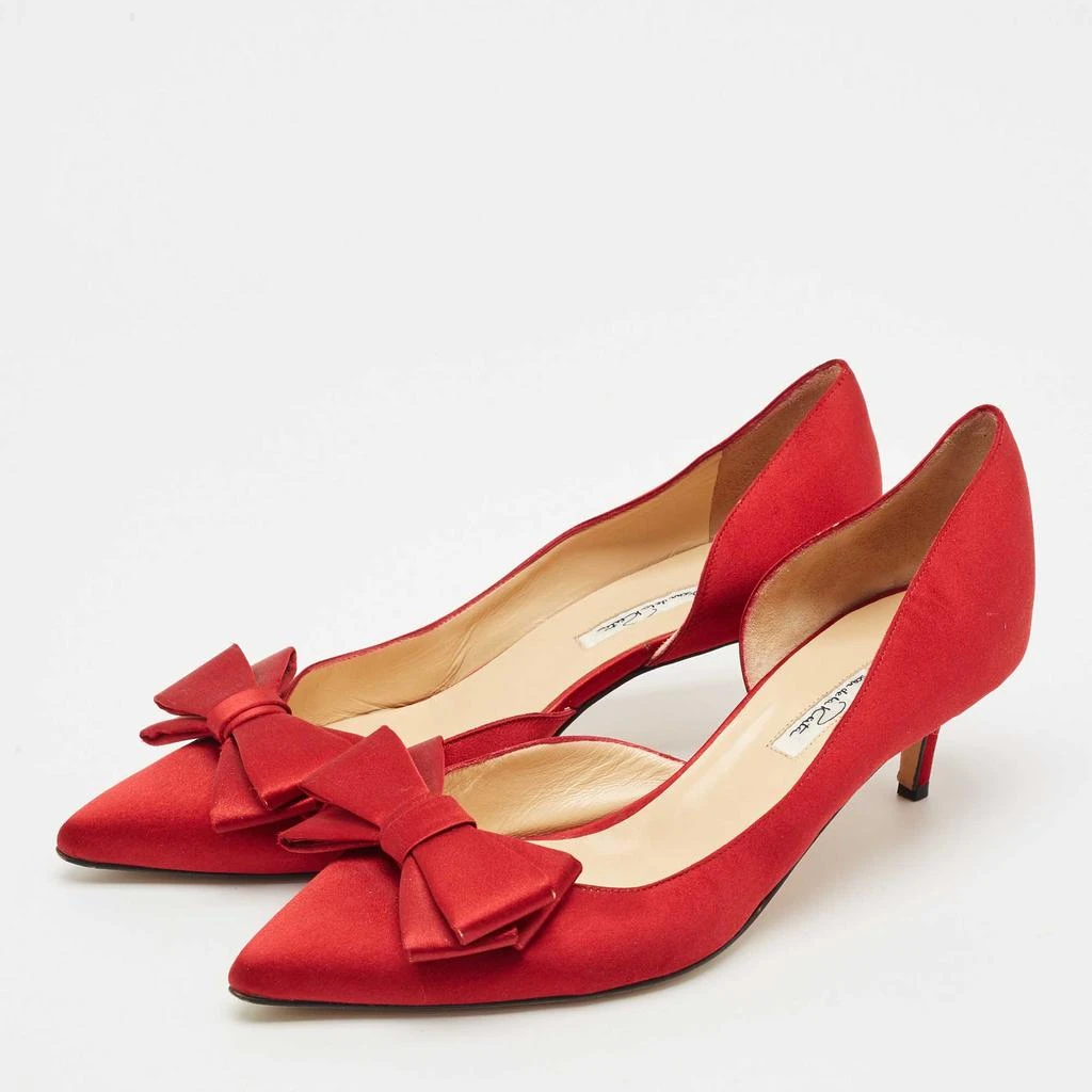 Oscar de la Renta Oscar de la Renta Red Satin Pointed Toe Bow D'orsay Pumps Size 41 2