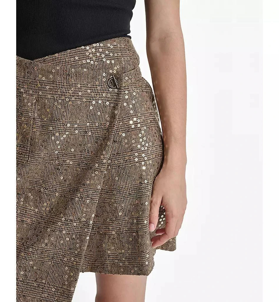 DKNY Women's Sequin Plaid Wrap Mini Skirt 4