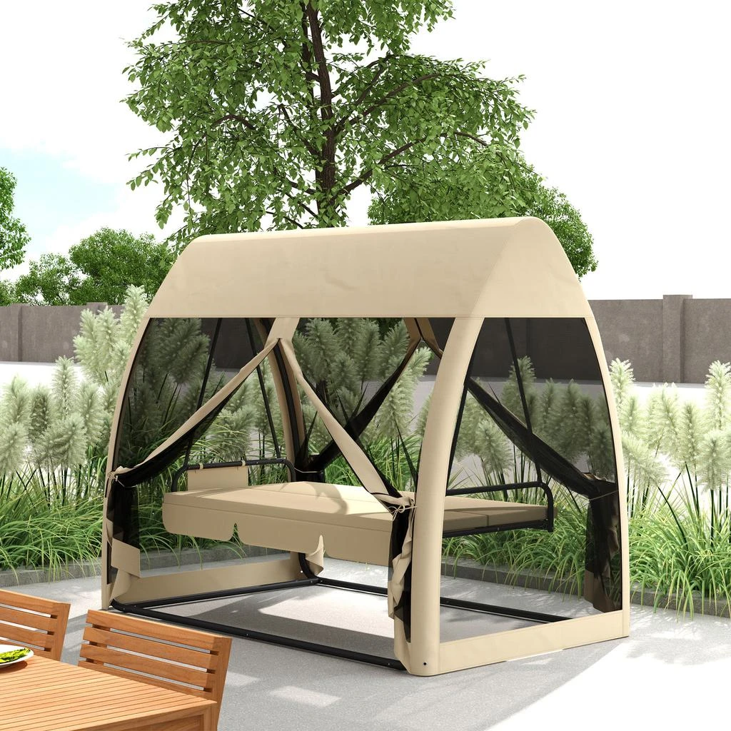 Hivvago 3-Seater Outdoor Swing Chair Convertible to Daybed with Canopy 2