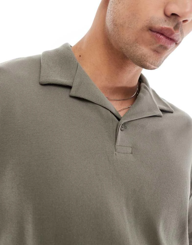 ASOS ASOS DESIGN relaxed rib revere polo in khaki 3