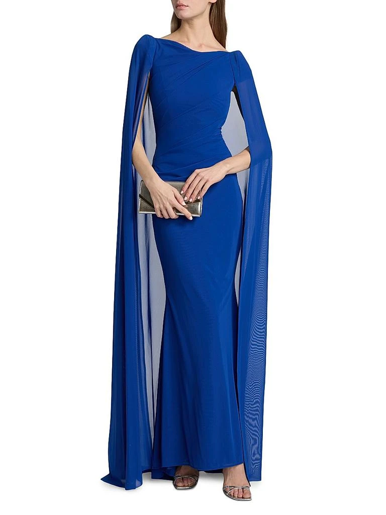 Talbot Runhof Chiffon Cape-Sleeve Sheath Gown 2