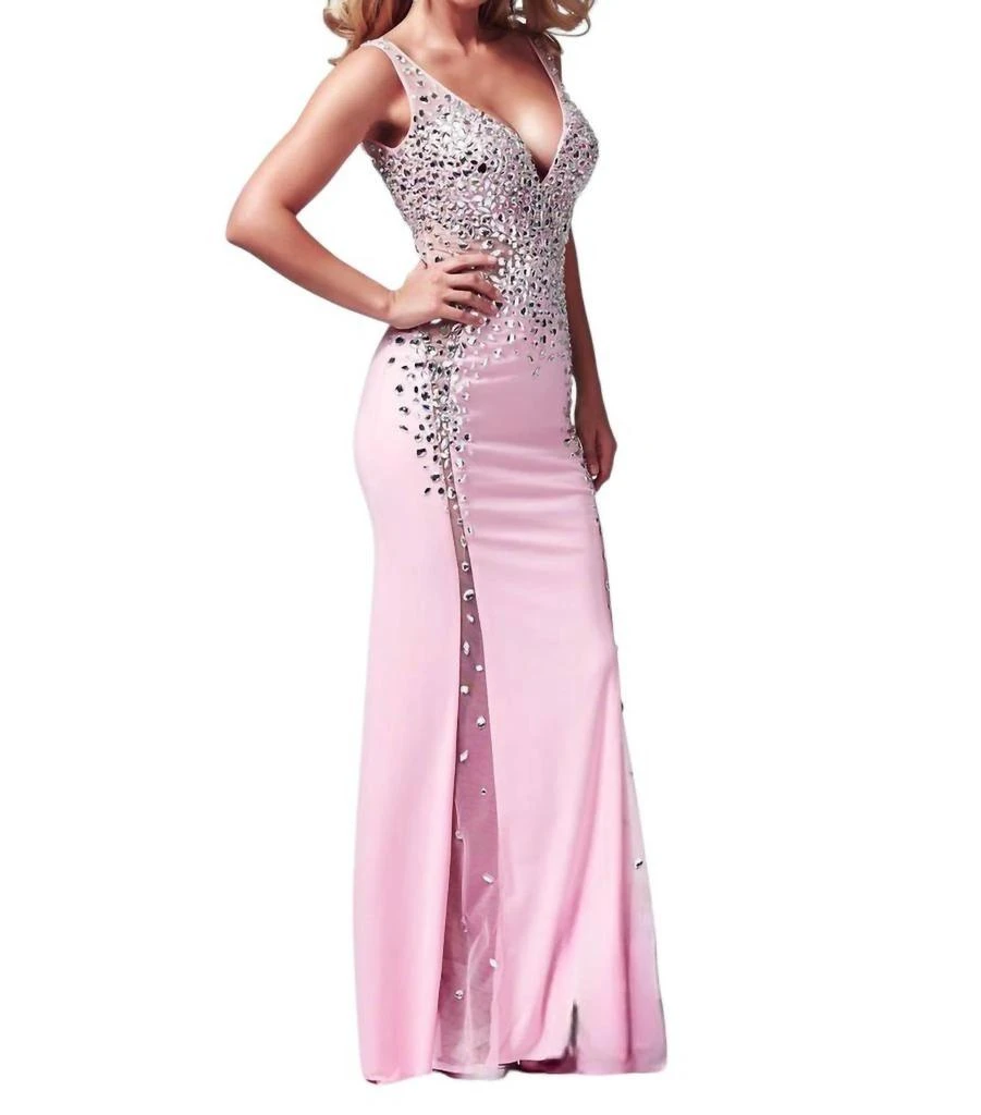 Mac Duggal Dazzling Full-Length Gown In Pink/silver 1