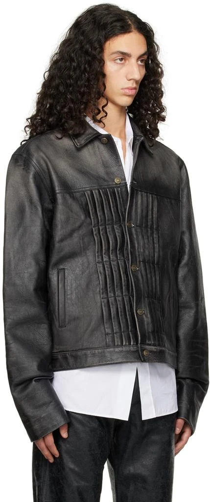 424 Black Trucker Leather Jacket 2