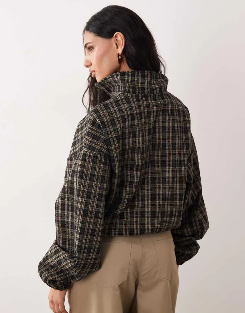 ASOS ASOS DESIGN brushed half zip jacket in brown check 4