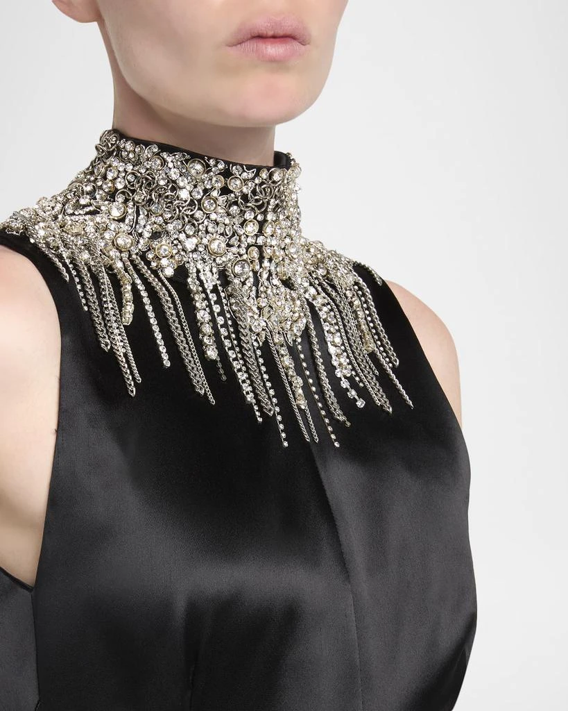 McQueen Chain Mail Turtleneck Satin Backless Evening Dress 5