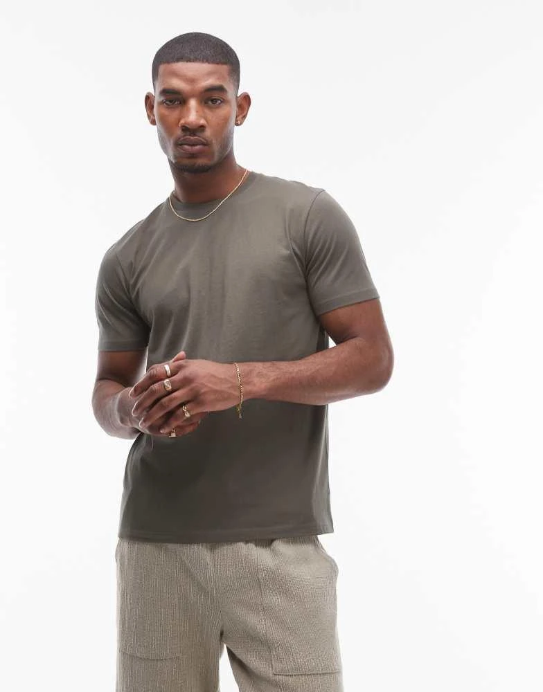 Topman Topman regular fit t-shirt in khaki 1