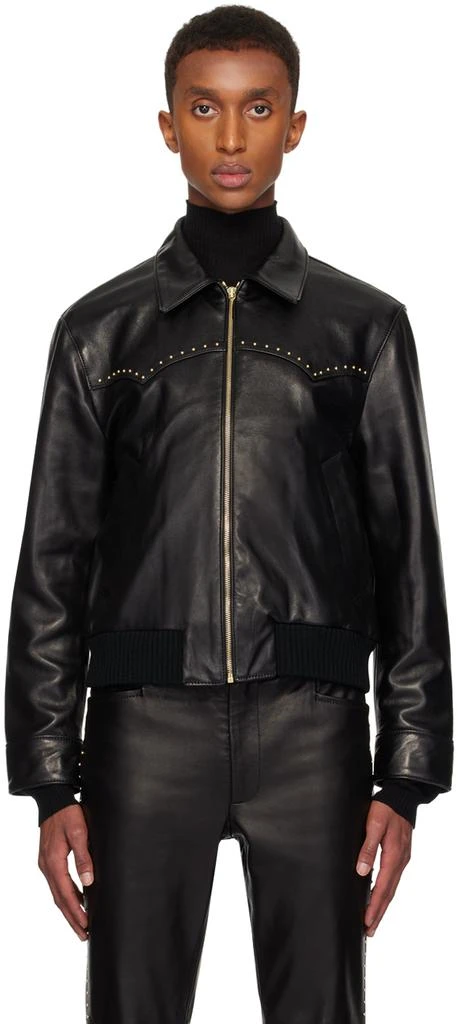 Ernest W. Baker Black Studded Western Harrington Leather Jacket 1