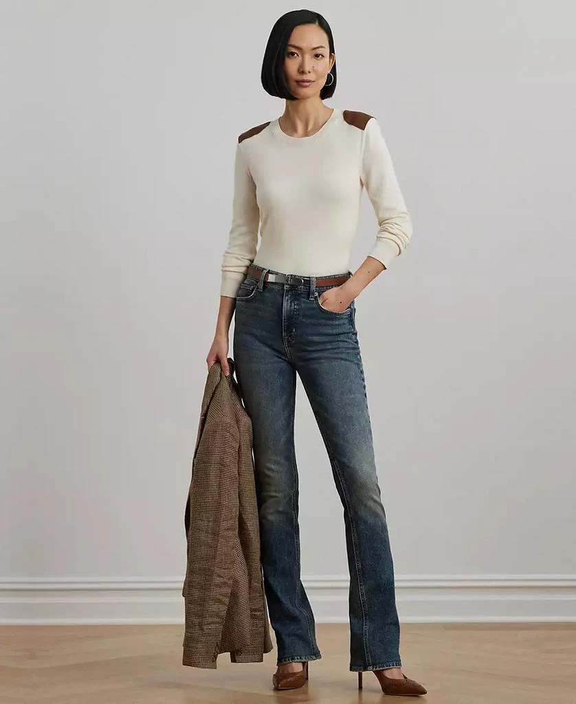 Ralph Lauren Women's Faux-Leather-Trim Cotton-Blend Sweater 4