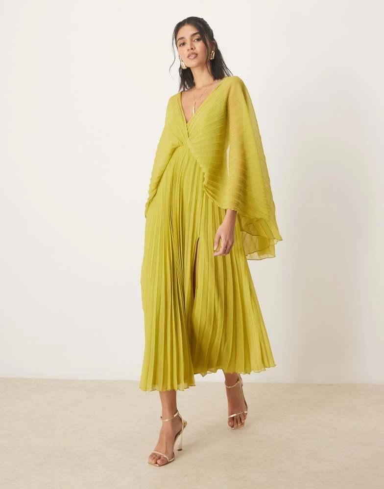 ASOS ASOS DESIGN cape detail pleated maxi dress in green 1