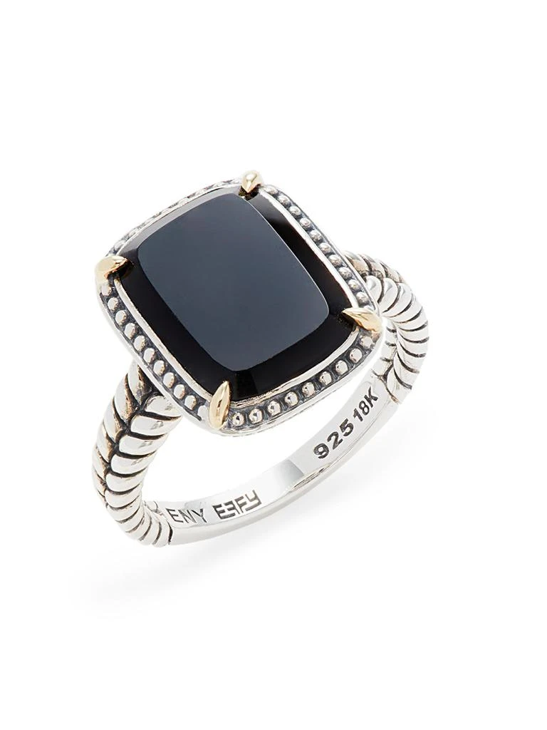 Effy ENY Two Tone Sterling Silver, 18K Yellow Gold 
Onyx Ring