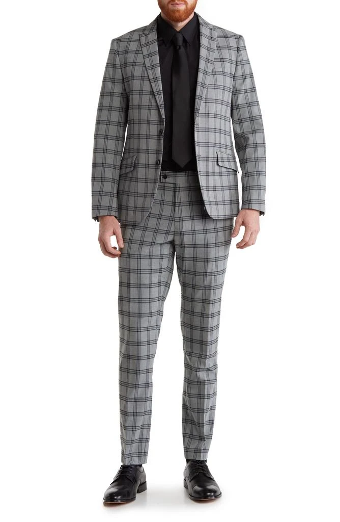 SAVILE ROW CO Grey Plaid Two Button Peak Lapel Suit 1