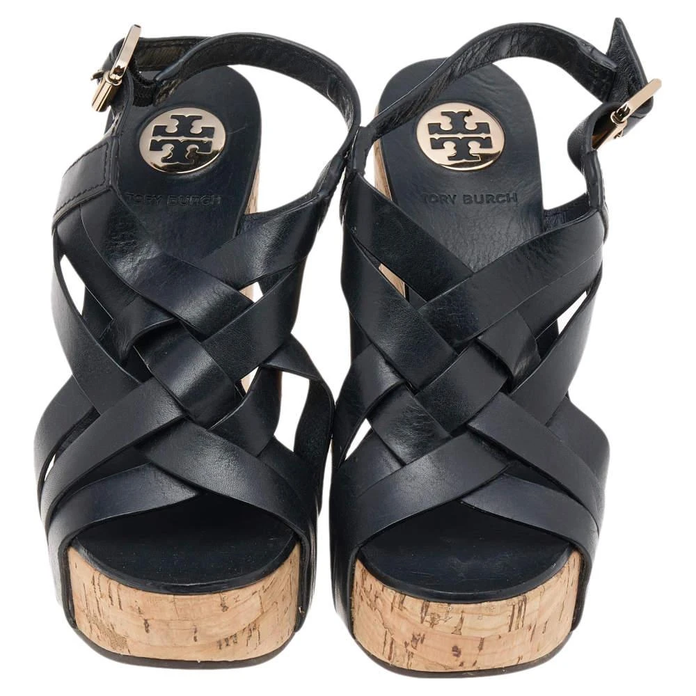 Tory Burch Tory Burch Black Leather Cork Wedge Strappy Platform Sandals Size 38 3