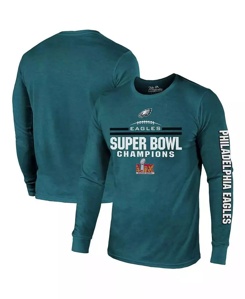 Majestic Threads Men's Midnight Heather Green Philadelphia Eagles Super Bowl LIX Champions Goal Line Stand Long Sleeve Tri-Blend T-Shirt 1