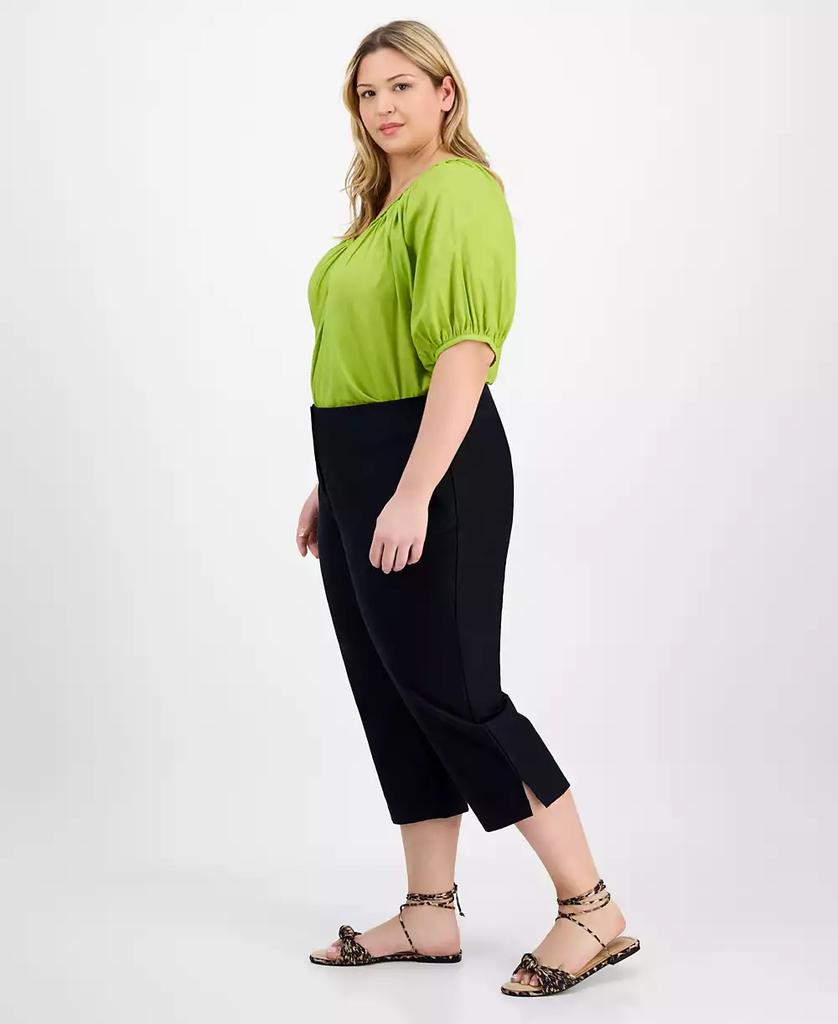 On 34th Trendy Plus Size Solid Stretch Straight-Leg Capris Pants, Exclusively at Macy's