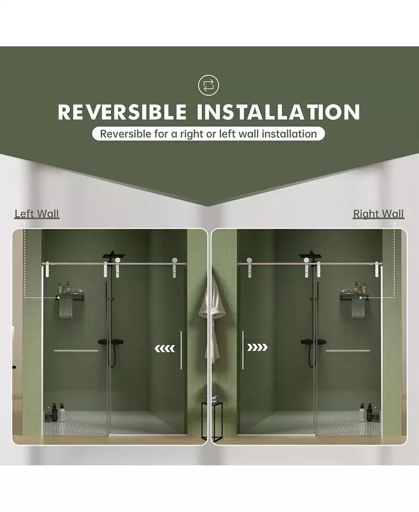 Streamdale Furniture 56" -60" W x 70" H Frameless Shower Door, Sliding Shower Door, Premium 5/16" (8mm) Thick Tempered Glass Shower Enclosure with Towel Bar, Double Side Easy Clean Coat, Brushed Nickel Finished With Buffe 7