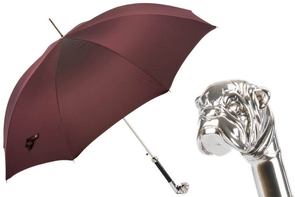 PASOTTI Pasotti Oxblood Luxury Umbrella with Silver Bulldog Handle