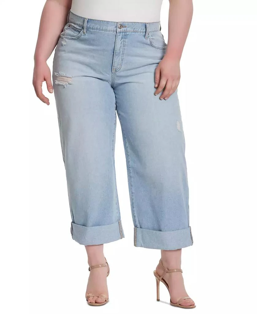 Jessica Simpson Trendy Plus Size Wide-Leg Boyfriend Jeans 1