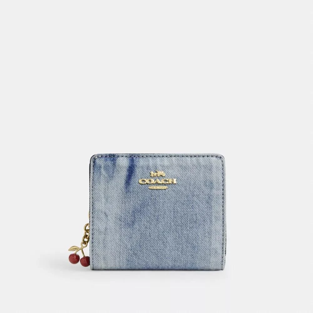 Coach Snap Wallet In Loved Denim With Charm