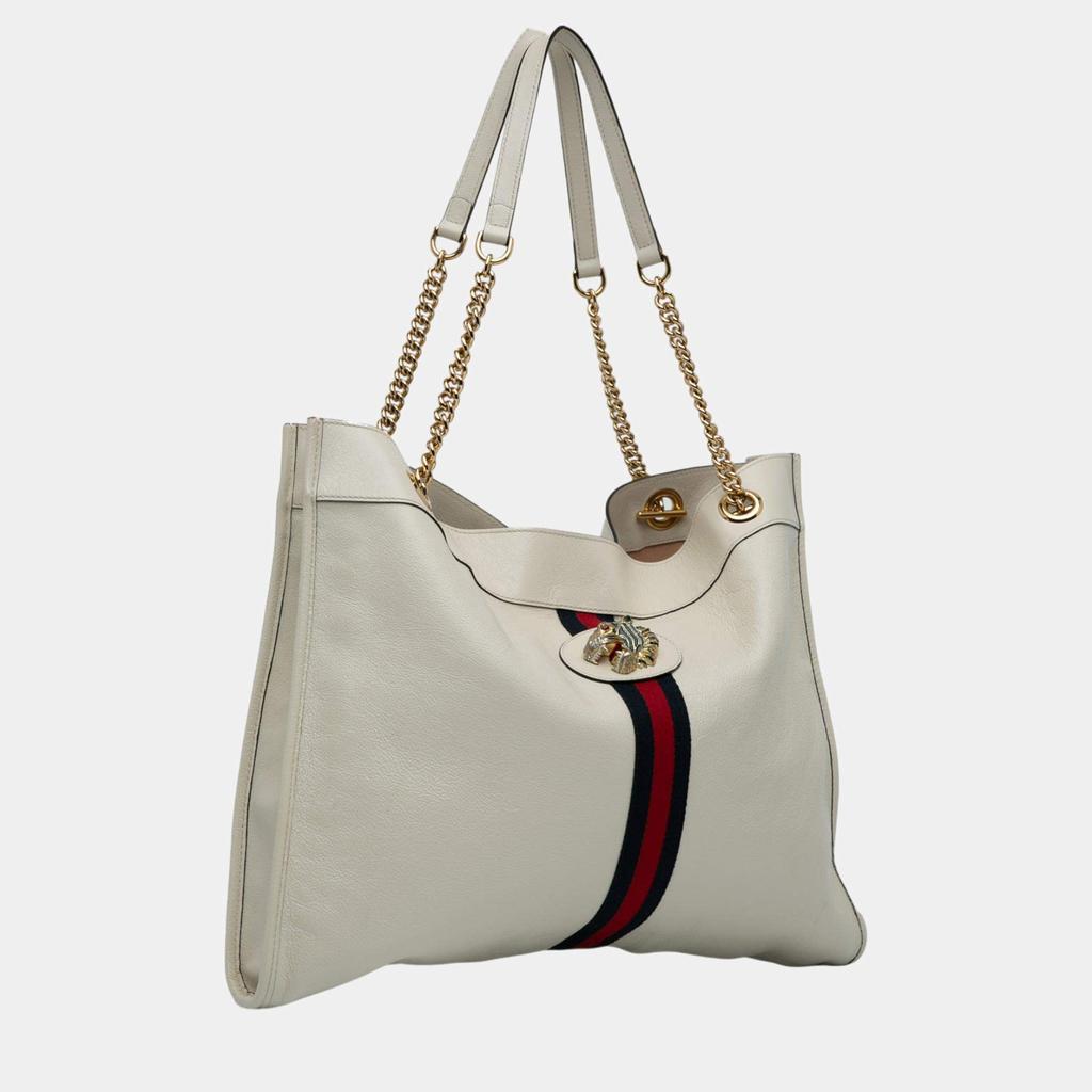 Gucci Gucci White Large Web Leather Rajah Tote