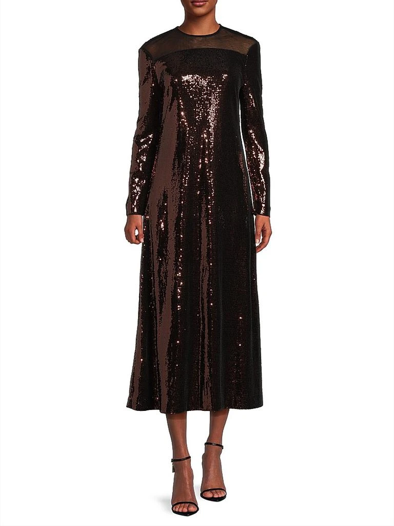 Misook Sequined A-Line Sheer Yoke Maxi Dress 3