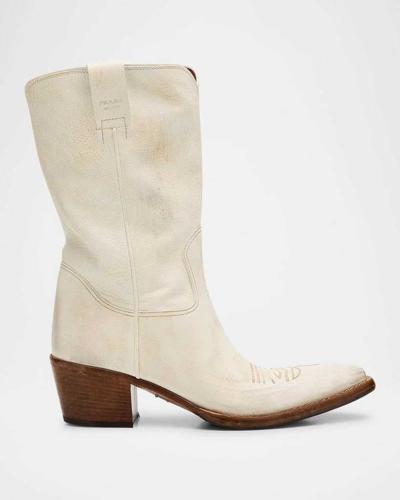 Prada Distressed Calfskin Short Cowboy Boots 1