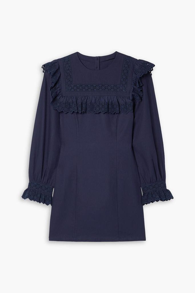 DÔEN Minore ruffled broderie anglaise-trimmed ribbed cotton mini dress