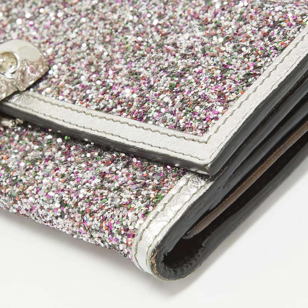 Alexander McQueen Alexander McQueen Silver Glitter and Leather Skull Continental Wallet 12