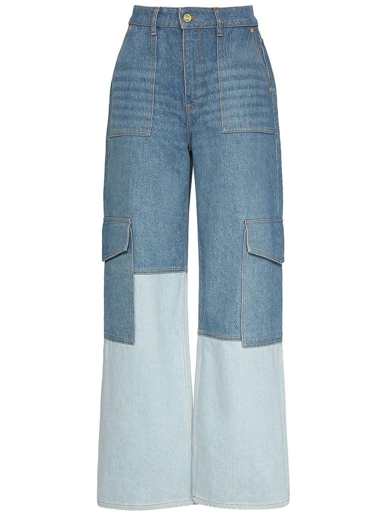 Ganni High Rise Cotton Denim Cargo Jeans