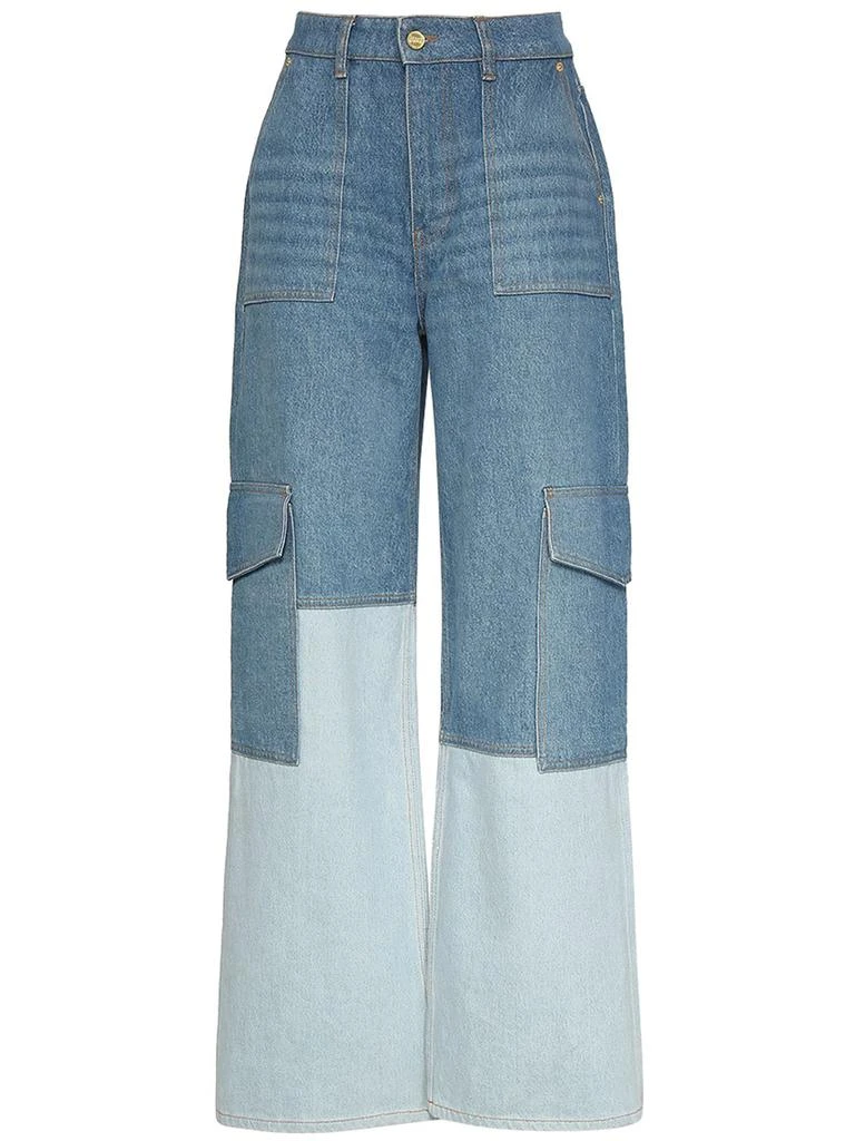 Ganni High Rise Cotton Denim Cargo Jeans 1