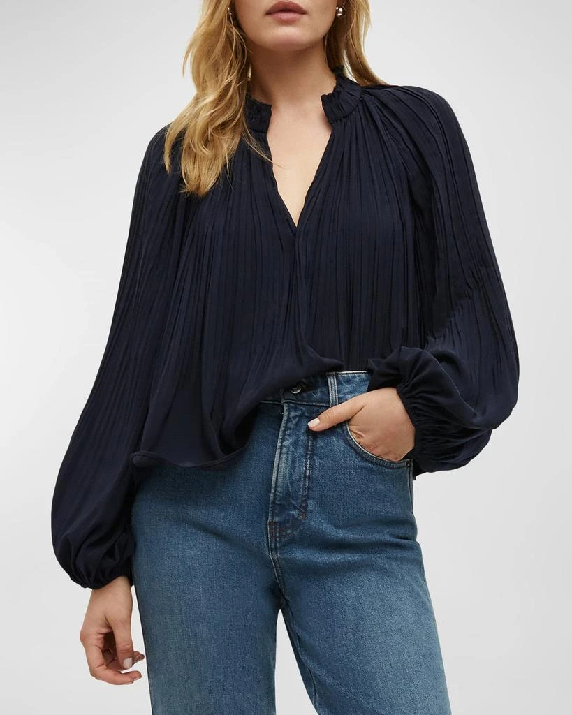 Veronica Beard Walker Pleated Long-Sleeve Top 2