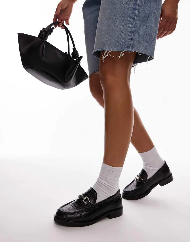 Topshop Topshop Caroline leather loafers with gold trim in black croc 1